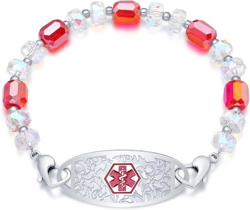 Medical Alert Bracelets for Women Free Engraving Personalized Medical ID Bracelets Interchangeable Stainless Steel ID Tag with Crystal Beads, 5.5-8.5 Inches Options in Saudi Arabia