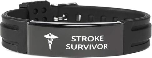 Medical Alert Bracelet for Stroke Survivor - Medical Grade Silicone with Engraved Stainless Steel ID Plate - Adjustable SOS Emergency Health ID Personalized Engraved Gift in Kuwait