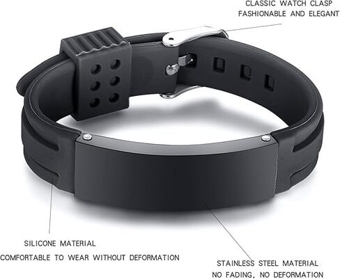 Medical Alert Bracelet for Stroke Survivor - Medical Grade Silicone with Engraved Stainless Steel ID Plate - Adjustable SOS Emergency Health ID Personalized Engraved Gift in Kuwait