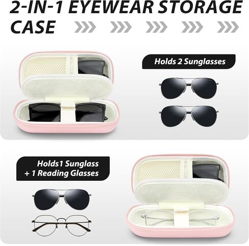 Double Glasses Case for Women Men, Dual Eyeglass Travel Organizer with Wristband in Saudi Arabia