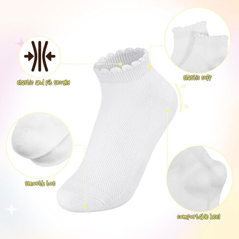 10 Pair Ruffle Socks for Girls, White Cotton Cute Kid Frilly Dress Sock for School Uniform, Gift for Back-to-School in Kuwait