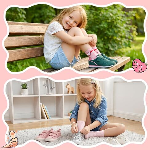 Girls Crew Socks, 8 Pairs Heart Striped Mid Calf Socks, Soft Breathable Cotton School Athletic Casual Wear in Saudi Arabia