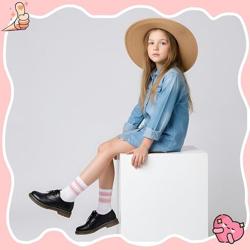 Girls Crew Socks, 8 Pairs Heart Striped Mid Calf Socks, Soft Breathable Cotton School Athletic Casual Wear in Saudi Arabia