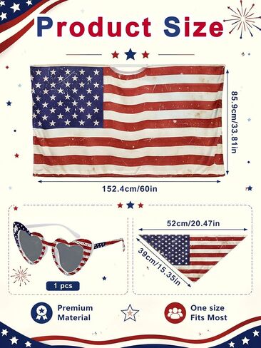 Cuffbow 3 Pack 250 Year American Flag Costume Cape, Retro 80's USA Sunglasses and Head Scarf for 250th Anniversary 4th of July USA Independence Day Patriotic Accessories in Kuwait
