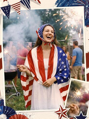 Cuffbow 3 Pack 250 Year American Flag Costume Cape, Retro 80's USA Sunglasses and Head Scarf for 250th Anniversary 4th of July USA Independence Day Patriotic Accessories in Kuwait