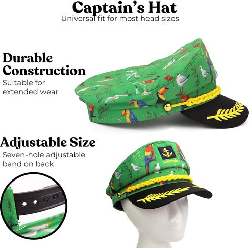 Needzo Tropical Sailor Captain Hat, Seagull and Parrot Details, Festive Boat Party Costume for Men and Women, Adjustable in Kuwait