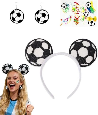 World Cup Soccer Headband Women,4 Pack Football Hair Accessories Hairband Earrings Face Stickers for Game Match Day in Saudi Arabia
