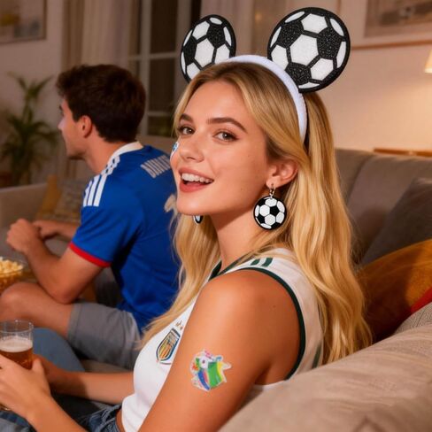 World Cup Soccer Headband Women,4 Pack Football Hair Accessories Hairband Earrings Face Stickers for Game Match Day in Saudi Arabia
