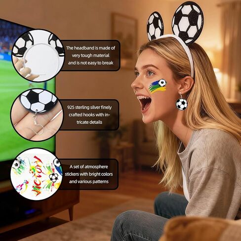 World Cup Soccer Headband Women,4 Pack Football Hair Accessories Hairband Earrings Face Stickers for Game Match Day in Saudi Arabia