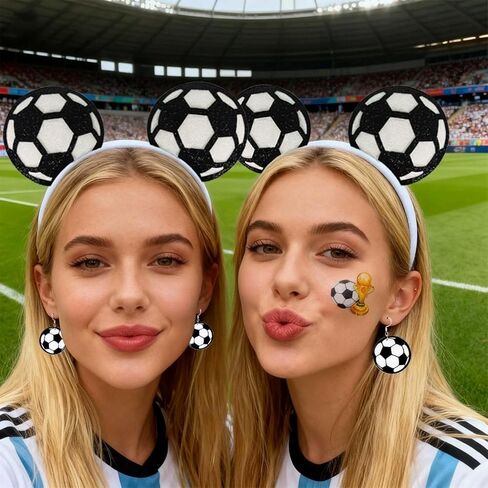 World Cup Soccer Headband Women,4 Pack Football Hair Accessories Hairband Earrings Face Stickers for Game Match Day in Saudi Arabia