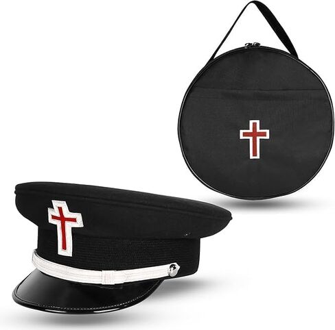 Masonic Knight Templar Hand Embroidered Cap with Carry Case – Premium Officer Headwear with Red Cross Emblem – Sizes S to XXL in Saudi Arabia