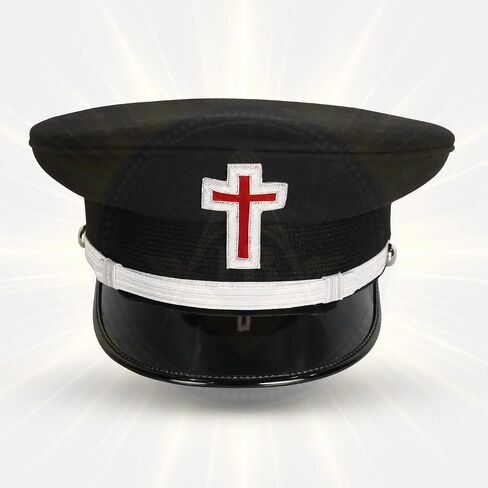 Masonic Knight Templar Hand Embroidered Cap with Carry Case – Premium Officer Headwear with Red Cross Emblem – Sizes S to XXL in Saudi Arabia