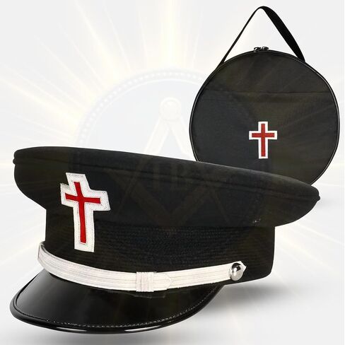 Masonic Knight Templar Hand Embroidered Cap with Carry Case – Premium Officer Headwear with Red Cross Emblem – Sizes S to XXL in Saudi Arabia