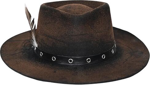 Burned Wool Cowboy Hat - Handmade Distressed Western Outlaw Hats with Claw Marks, Weathered Felt Gambler Hat for Cosplay & Halloween, Brown in Kuwait