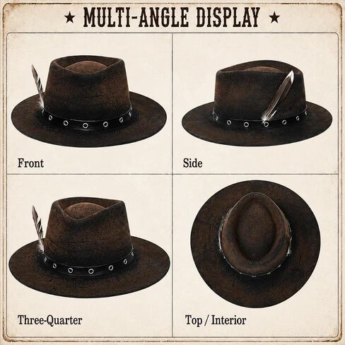 Burned Wool Cowboy Hat - Handmade Distressed Western Outlaw Hats with Claw Marks, Weathered Felt Gambler Hat for Cosplay & Halloween, Brown in Kuwait