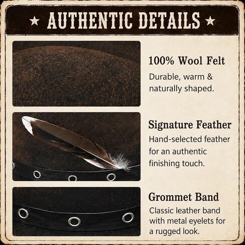 Burned Wool Cowboy Hat - Handmade Distressed Western Outlaw Hats with Claw Marks, Weathered Felt Gambler Hat for Cosplay & Halloween, Brown in Kuwait