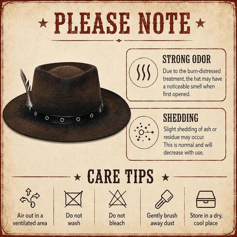 Burned Wool Cowboy Hat - Handmade Distressed Western Outlaw Hats with Claw Marks, Weathered Felt Gambler Hat for Cosplay & Halloween, Brown in Kuwait