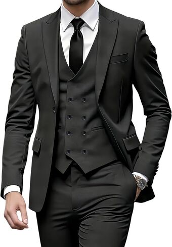 i·FineLong Men's 3 Piece Suit Slim Fit, Formal Business Wedding Suit for Men - Includes Jacket, Vest & Pants in Kuwait