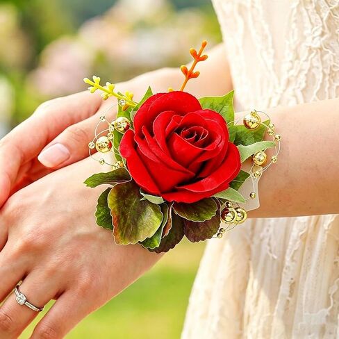 Rose Wrist Corsage Prom Corsages Wristlet Bridal Hand Flower for Women and Girls (White) in Kuwait