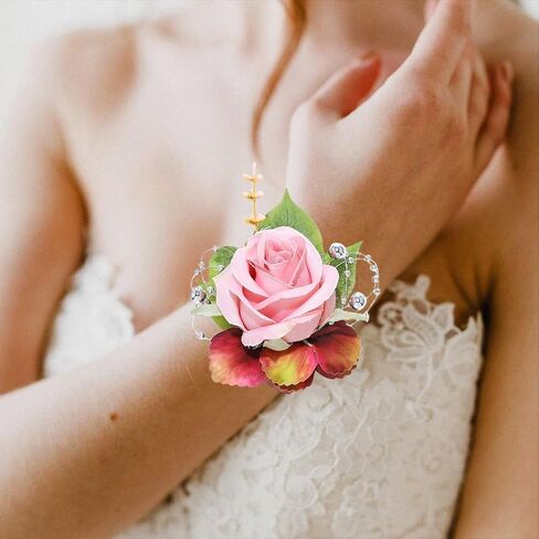Rose Wrist Corsage Prom Corsages Wristlet Bridal Hand Flower for Women and Girls (White) in Kuwait