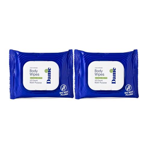Dame Aloe Body Wipes for Women, pH Balanced Feminine Wipes with Cucumber, Gentle Cleansing for Sensitive Skin, Post Workout, Sweat & Travel, Biodegradable, Vegan & Cruelty Free, 12 Count (2 Pack) in Saudi Arabia