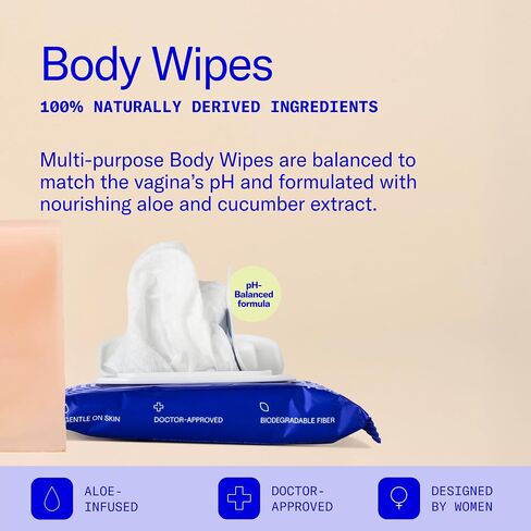 Dame Aloe Body Wipes for Women, pH Balanced Feminine Wipes with Cucumber, Gentle Cleansing for Sensitive Skin, Post Workout, Sweat & Travel, Biodegradable, Vegan & Cruelty Free, 12 Count (2 Pack) in Saudi Arabia