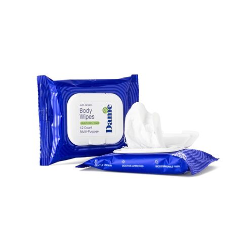 Dame Aloe Body Wipes for Women, pH Balanced Feminine Wipes with Cucumber, Gentle Cleansing for Sensitive Skin, Post Workout, Sweat & Travel, Biodegradable, Vegan & Cruelty Free, 12 Count (2 Pack) in Saudi Arabia