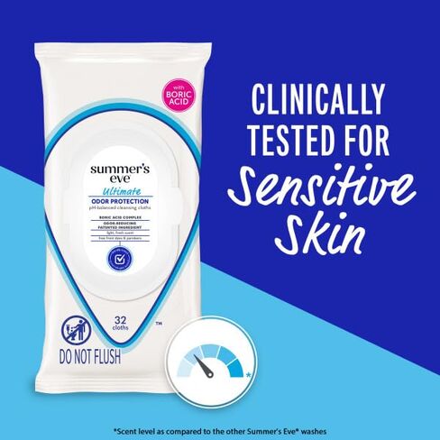 Summer’s Eve Ultimate Odor Protection Feminine Cleansing Wipes, Daily Intimate Cloths, with Boric Acid Complex, pH Balanced, Removes Odor, 32 Count (Pack of 6) in Kuwait