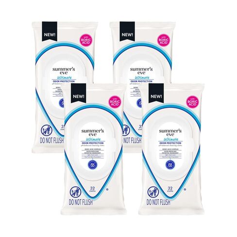 Summer’s Eve Ultimate Odor Protection Feminine Cleansing Wipes, Daily Intimate Cloths, with Boric Acid Complex, pH Balanced, Removes Odor, 32 Count (Pack of 6) in Kuwait