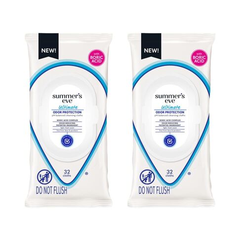Summer’s Eve Ultimate Odor Protection Feminine Cleansing Wipes, Daily Intimate Cloths, with Boric Acid Complex, pH Balanced, Removes Odor, 32 Count (Pack of 6) in Kuwait