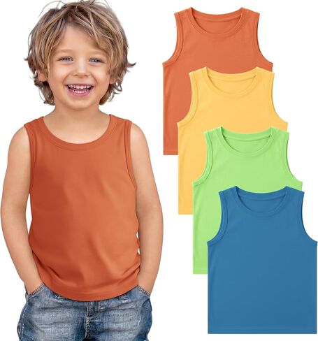 Yooo's Vivi 4 Pack Toddler Boys Tank Tops Sleeveless Crew Neck Shirts Baby Summer T-Shirts Kids Basic Undershirts 18M-5T in Saudi Arabia