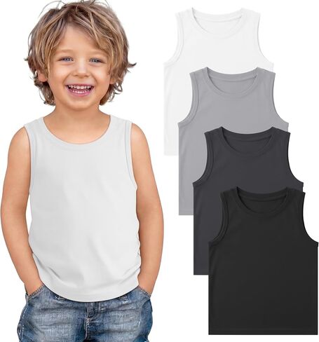 Yooo's Vivi 4 Pack Toddler Boys Tank Tops Sleeveless Crew Neck Shirts Baby Summer T-Shirts Kids Basic Undershirts 18M-5T in Saudi Arabia