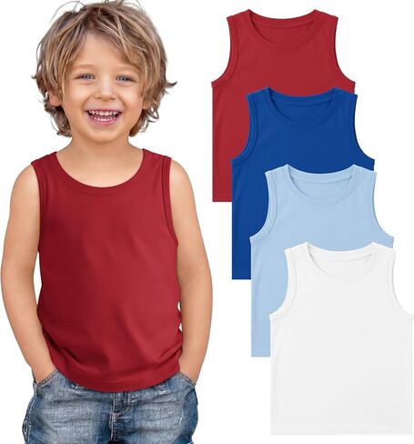 Yooo's Vivi 4 Pack Toddler Boys Tank Tops Sleeveless Crew Neck Shirts Baby Summer T-Shirts Kids Basic Undershirts 18M-5T in Saudi Arabia