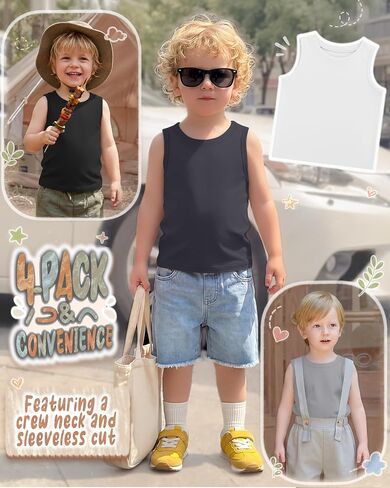 Yooo's Vivi 4 Pack Toddler Boys Tank Tops Sleeveless Crew Neck Shirts Baby Summer T-Shirts Kids Basic Undershirts 18M-5T in Saudi Arabia