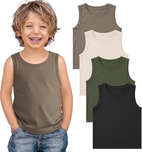 Yooo's Vivi 4 Pack Toddler Boys Tank Tops Sleeveless Crew Neck Shirts Baby Summer T-Shirts Kids Basic Undershirts 18M-5T in Saudi Arabia