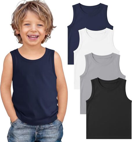 Yooo's Vivi 4 Pack Toddler Boys Tank Tops Sleeveless Crew Neck Shirts Baby Summer T-Shirts Kids Basic Undershirts 18M-5T in Saudi Arabia