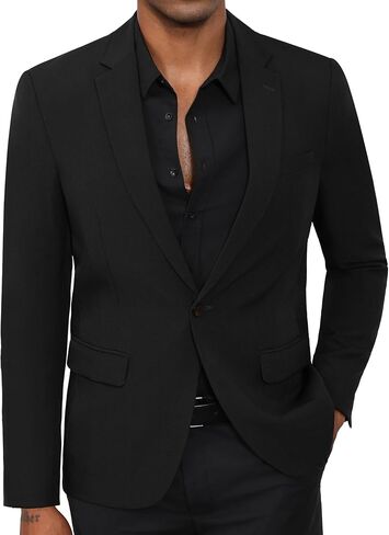 Mens Blazer Regular Fit Suit Jacket, One Button Business Casual Sport Coats for Men Black in Kuwait