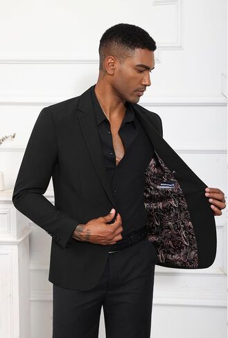 Mens Blazer Regular Fit Suit Jacket, One Button Business Casual Sport Coats for Men Black in Kuwait