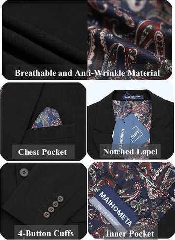 Mens Blazer Regular Fit Suit Jacket, One Button Business Casual Sport Coats for Men Black in Kuwait