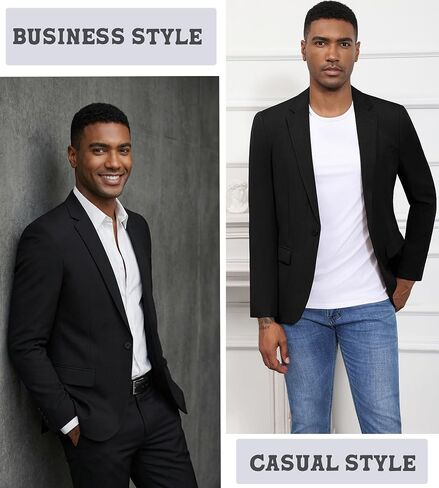 Mens Blazer Regular Fit Suit Jacket, One Button Business Casual Sport Coats for Men Black in Kuwait