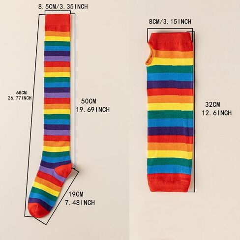 Mealah Colorful Rainbow Striped Socks Gloves Set Women Girls Striped Arm Leg Warmers Set Costume Accessories for Cosplay in Kuwait