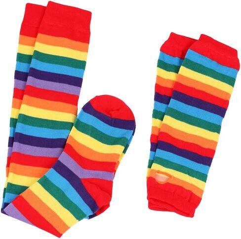 Mealah Colorful Rainbow Striped Socks Gloves Set Women Girls Striped Arm Leg Warmers Set Costume Accessories for Cosplay in Kuwait