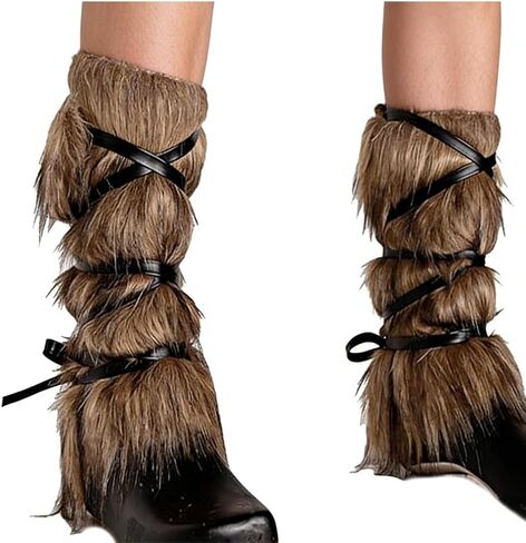 Viking Costume for Adults Furry Leg Warmers Wrap Faux Fur Medieval Fuzzy Leg Gaiters Boot Covers Warrior Shin Guards Cosplay Accessory in Saudi Arabia