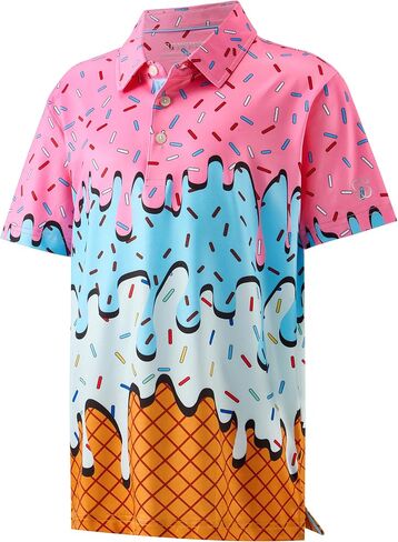 Youth Golf Shirts for Boys Performance Short Sleeve Polo Quick Dry Collared Printed Kids Polo Shirts for Boy in Kuwait