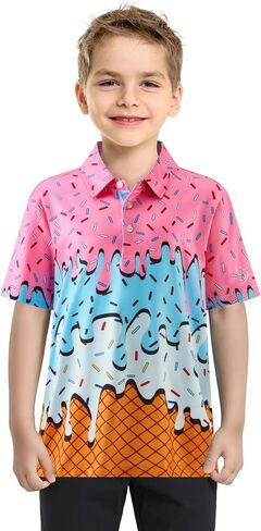 Youth Golf Shirts for Boys Performance Short Sleeve Polo Quick Dry Collared Printed Kids Polo Shirts for Boy in Kuwait