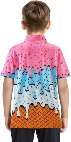 Youth Golf Shirts for Boys Performance Short Sleeve Polo Quick Dry Collared Printed Kids Polo Shirts for Boy in Kuwait