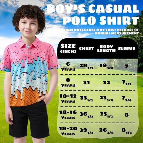 Youth Golf Shirts for Boys Performance Short Sleeve Polo Quick Dry Collared Printed Kids Polo Shirts for Boy in Kuwait