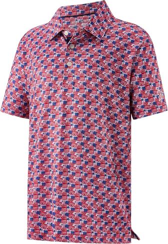 Youth Golf Shirts for Boys Performance Short Sleeve Polo Quick Dry Collared Printed Kids Polo Shirts for Boy in Kuwait
