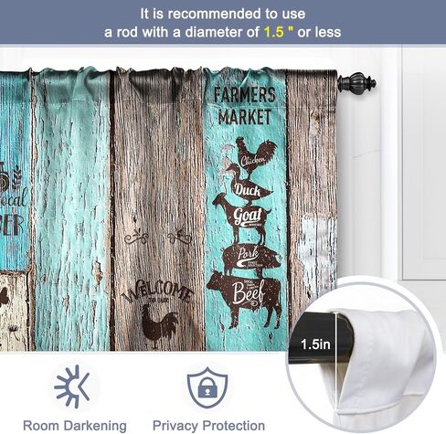 Jekeno Wooden Barn Door Kitchen Curtains Farmhouse Vintage Plank Striped Short Cafe Curtains Decor for Living Room Tier Curtains for Bathroom Rod Pocket Window Drapes 36 Inch Length 2 Panels Set in Saudi Arabia