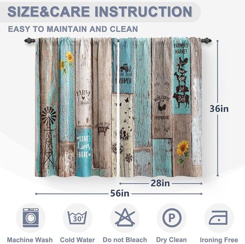 Jekeno Wooden Barn Door Kitchen Curtains Farmhouse Vintage Plank Striped Short Cafe Curtains Decor for Living Room Tier Curtains for Bathroom Rod Pocket Window Drapes 36 Inch Length 2 Panels Set in Saudi Arabia